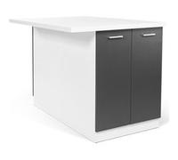 Ilot Central Ivo 120 Cm Blanc Et Gris Avec Plan De Travail Gris