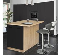IDMarket - Ilot central IVO 120 cm bois façon hêtre portes noires avec plan de travail