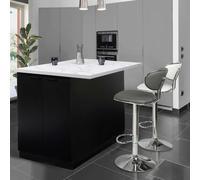 Ilot central IVO 120 cm bois noir avec plan de travail effet marbre ALASKA