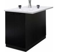 IDMarket - Ilot Central IVO 120 cm Bois Noir avec Plan de Travail Effet marbre Alaska