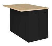 Ilot Central Ivo 120 Cm Bois Noir Avec Plan De Travail Façon Hêtre Noir