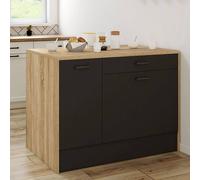 Ilot central LIO 120 cm maxi capacité de rangement bois et noir