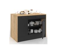 Ilot central LIO 120 cm maxi capacité de rangement bois et noir