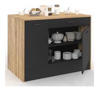 IDMarket – Îlot central LIO 120 cm – Maxi capacité de rangement – Bois et noir