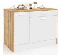 IDMARKET Ilot central LIO maxi capacité de rangement bois et blanc
