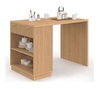 IDMarket – Îlot central mange-debout Juliette 4 personnes 130 cm lattes tasseau bois chêne