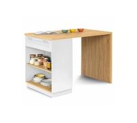 IDMarket - Ilot Central Mange Debout 4 Personnes VITO 130 cm Blanc et Plateau Bois