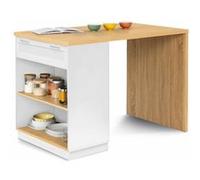 IDMarket - Ilot Central Mange Debout 4 Personnes VITO 130 cm Blanc et Plateau Bois