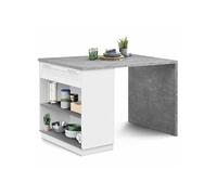 Ilot central mange debout 4 personnes VITO 130 cm blanc et plateau effet béton