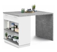 Ilot central mange debout 4 personnes VITO 130 cm blanc et plateau effet béton Blanc G