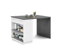 Ilot Central Mange-Debout 4 Personnes Vito 130 Cm Blanc Et Plateau Gris Blanc