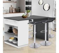 Ilot Central Mange-Debout 4 Personnes Vito 130 Cm Blanc Et Plateau Gris Blanc