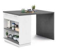 Ilot Central Mange-Debout 4 Personnes Vito 130 Cm Blanc Et Plateau Gris Blanc