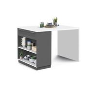 Ilot Central Mange-Debout 4 Personnes Vito 130 Cm Gris Et Plateau Blanc Gris