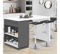 IDMARKET Ilot central mange-debout 4 personnes VITO 130 cm gris et plateau blanc