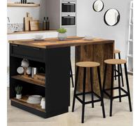 IDMarket Îlot central mange-debout VITO 130 cm Hawkins 4 personnes noir effet bois foncé