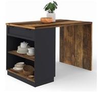 IDMarket - Ilot Central Mange-Debout 4 Personnes VITO 130 cm Noir et Effet Bois foncé Hawkins