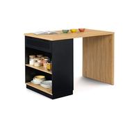 Ilot central mange-debout 4 personnes vito 130 cm noir et plateau bois - Noir