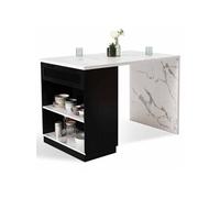 Ilot central mange-debout 4 personnes VITO 130 cm noir et plateau effet marbre ALASKA