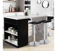 IDMarket - Ilot central mange-debout 4 personnes VITO 130 cm noir et plateau effet marbre ALASKA