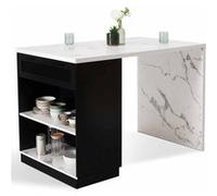 IDMarket - Ilot Central Mange-Debout 4 Personnes VITO 130 cm Noir et Plateau Effet marbre Alaska
