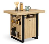 Ilot central PHOENIX 110 cm bois et noir avec rangements