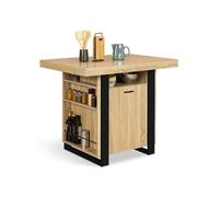 Ilot central PHOENIX 110 cm bois et noir avec rangements