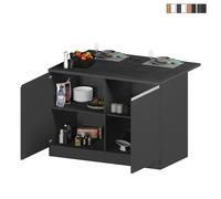 Îlot central pour cuisine moderne 2 portes table en bois 125x90x90cm Deer