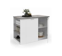 Ilot central TIBO 120 cm bois blanc avec plan de travail façon béton