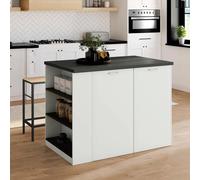 Ilot central TIBO 120 cm bois blanc avec plan de travail gris anthracite