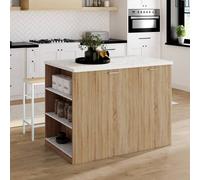 Ilot central TIBO 120 cm bois façon hêtre avec plan de travail terrazzo SIMONE Beige G