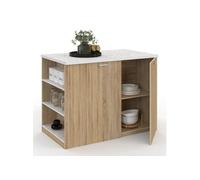 Ilot central TIBO 120 cm bois façon hêtre avec plan de travail terrazzo SIMONE
