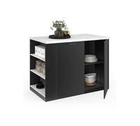 IDMARKET Ilot central TIBO 120 cm bois noir avec plan de travail effet marbre ALASKA