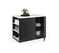 Ilot central TIBO 120 cm bois noir avec plan de travail effet marbre ALASKA
