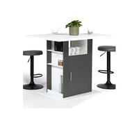 IDMarket - Ilot central UGO 110 cm bois blanc et gris avec rangements