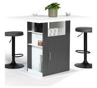 IDMarket - Ilot central UGO 110 cm bois blanc et gris avec rangements