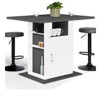 Ilot Central Ugo 110 Cm Plateau Bois Gris Et Blanc Avec Rangements Blanc