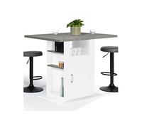 IDMarket Îlot central UGO 110 cm – plateau effet béton et blanc avec rangements
