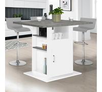 Ilot central UGO 110 cm plateau effet béton et blanc avec rangements