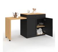 Ilot central VITO 94-155 cm bois noir avec table à manger extensible intégrée fa