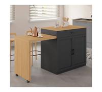Ilot Central Vito 94-155 Cm Bois Noir Avec Table À Manger Extensible Intégrée Façon Hêtre