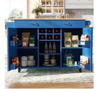 Îlot cuisine moderne 102x45x92 cm - Buffet multifonction bleu veiné bois - Table repas + rangement - Meuble pratique