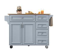 Îlot cuisine moderne 110x45-75x92 cm bleu - Desserte amovible multifonction avec rangement & motif vintage - Meuble buffet