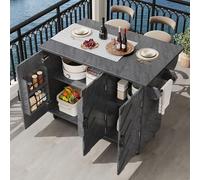 Îlot de cuisine 118 x 45 x 92 cm avec motif ondulé 3D gris | Chariot de cuisine extensible 45-75 cm 3 tiroirs | Chariot de service porte-serviettes | Armoire de buffet à 5 roulettes étagères réglables