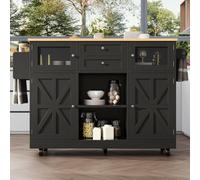 Îlot De Cuisine,140 x 40 x 93,5 cm, Chariot De Salle À Manger Avec Plan De Travail, Meuble Buffet, Chariot De Salle À Manger Avec Grain De Bois, D'armoire Avec Roulettes, Séparateurs Réglables, Noir