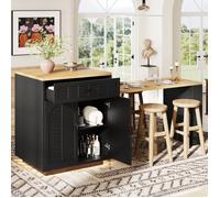 Îlot de cuisine 80×70×95,5 cm,meuble de cuisine,buffet,table de bar,chariot de service fixe,table extensible,2 tiroirs,4 portes,noir