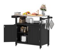 Îlot de cuisine à roulettes, chariot de cuisine en bois avec plan de travail, armoire de cuisine, desserte extérieure, chariot de barbecue pour l'extérieur pour préparation des repas, grillades, bar
