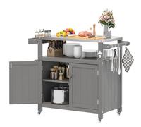 Îlot de cuisine à roulettes, chariot de cuisine en bois avec plan de travail, armoire de cuisine, desserte extérieure, chariot de barbecue pour l'extérieur pour préparation des repas, grillades, bar
