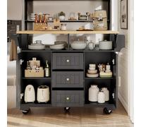 îlot de cuisine, armoire, buffet, 120 x 40 (80) x 95 cm, chariot de cuisine extensible avec roulettes, extensible des deux côtés, avec porte-serviettes et étagère à épices, deux portes, trois tiroirs