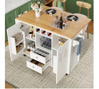 Îlot de cuisine-Armoire de cuisine -120 x 73 (45) x 92 cm-Chariot de cuisine et plan de travail pliable avec porte-serviettes, blanc